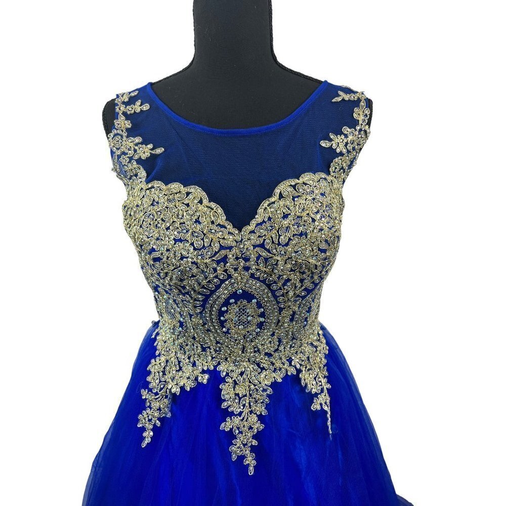 Let's Royal Blue & Gold Long Dress - Picture 3 of 12